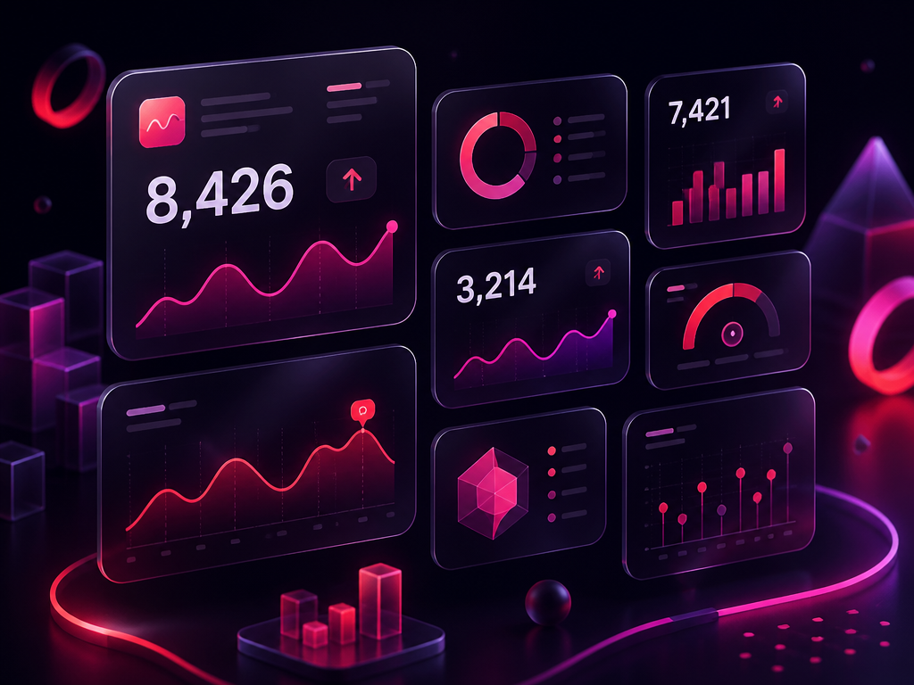 Statistics visualization with data cards and charts